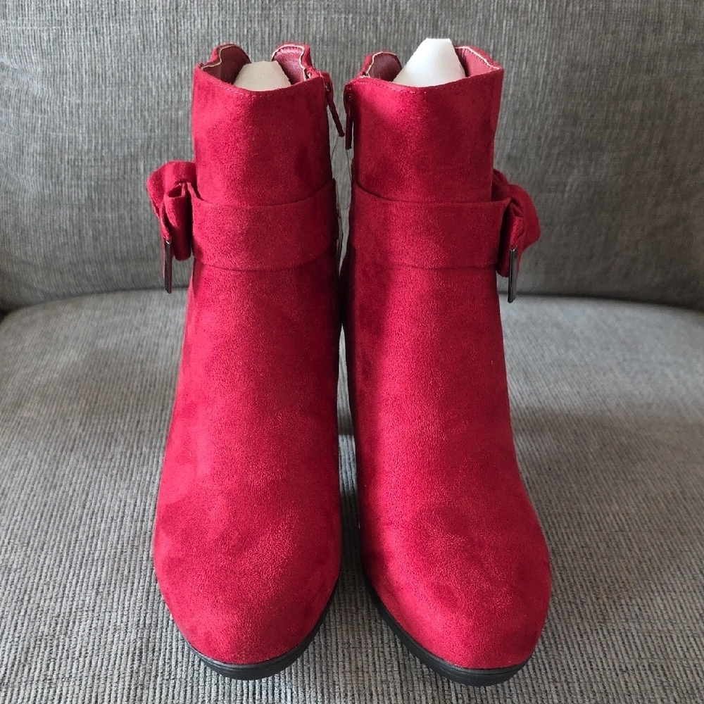 Elegant Women's Dark Red Suede Ankle Boots By Mysoft, Size 9, NWT, 3 Inch Heel - Picture 3 of 15
